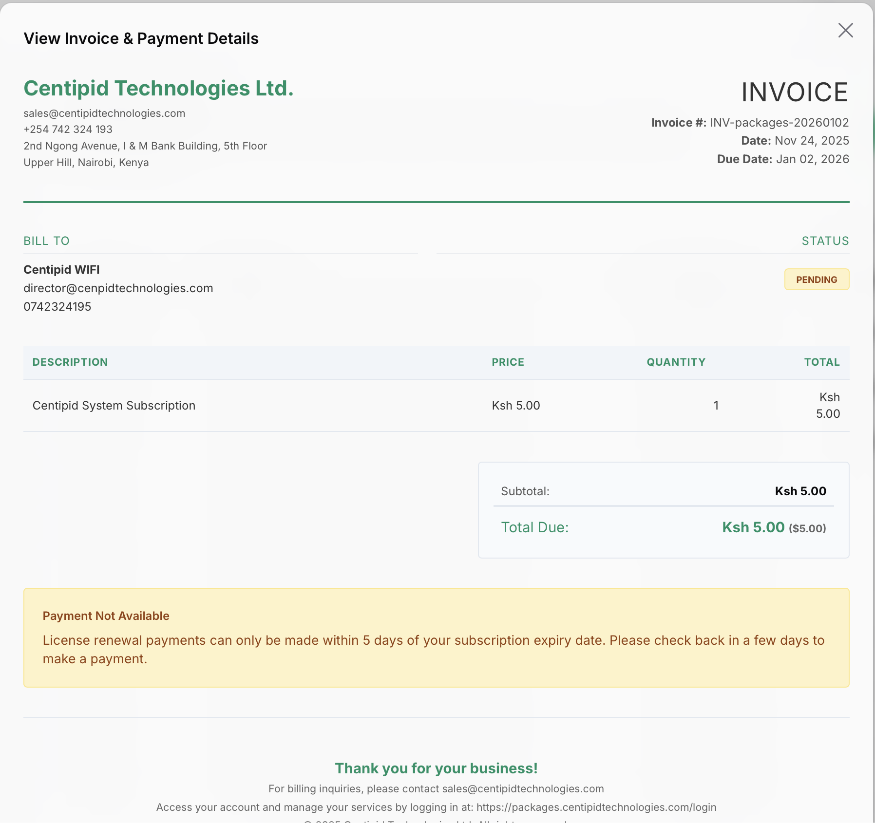 Centipid licence invoice example