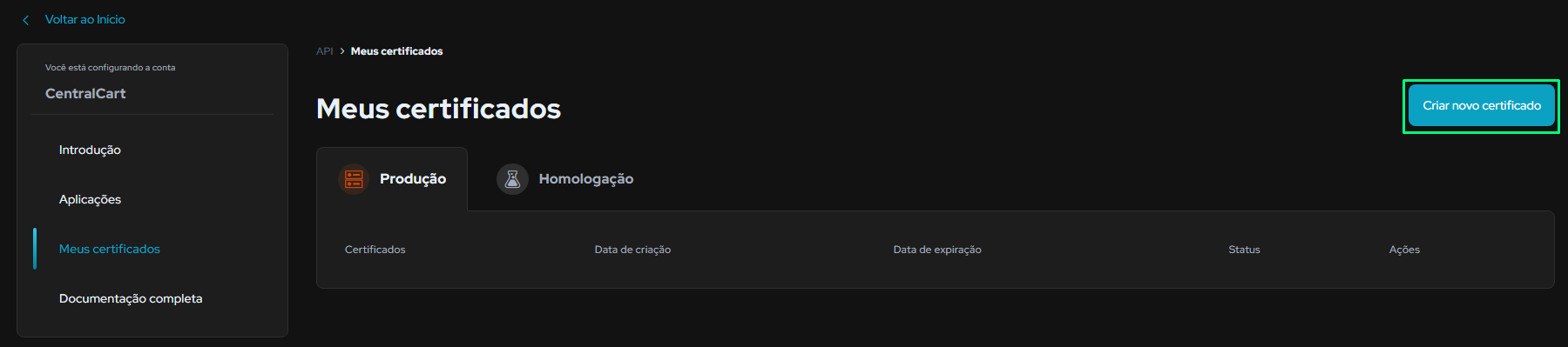 Vinculando Pix na CentralCart