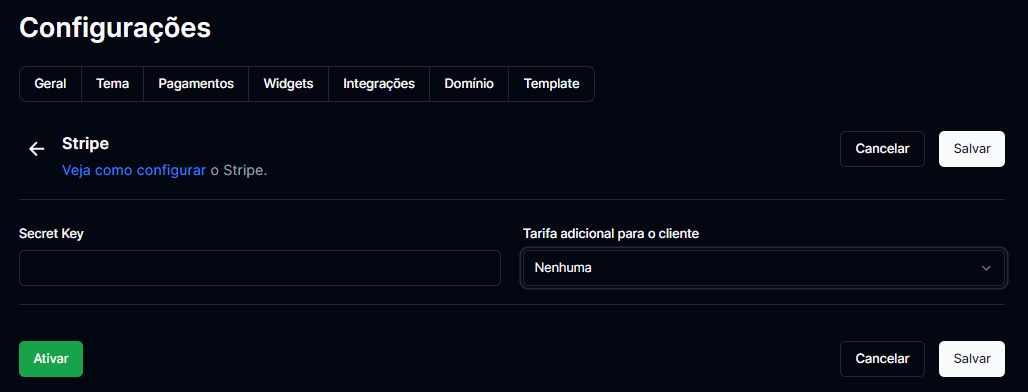 Vinculando Stripe na CentralCart