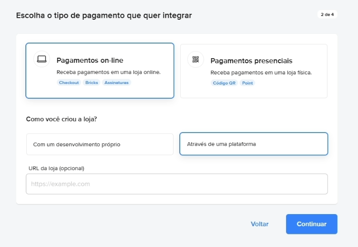 Formulário de aplicação do Mercado Pago