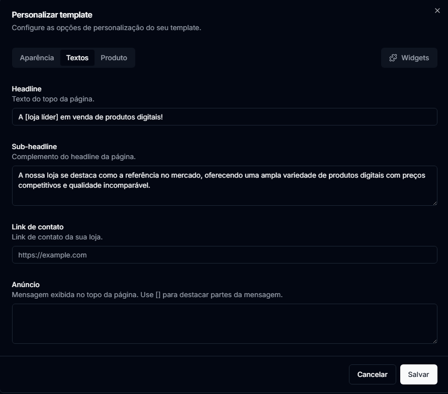 Personalizar template - textos