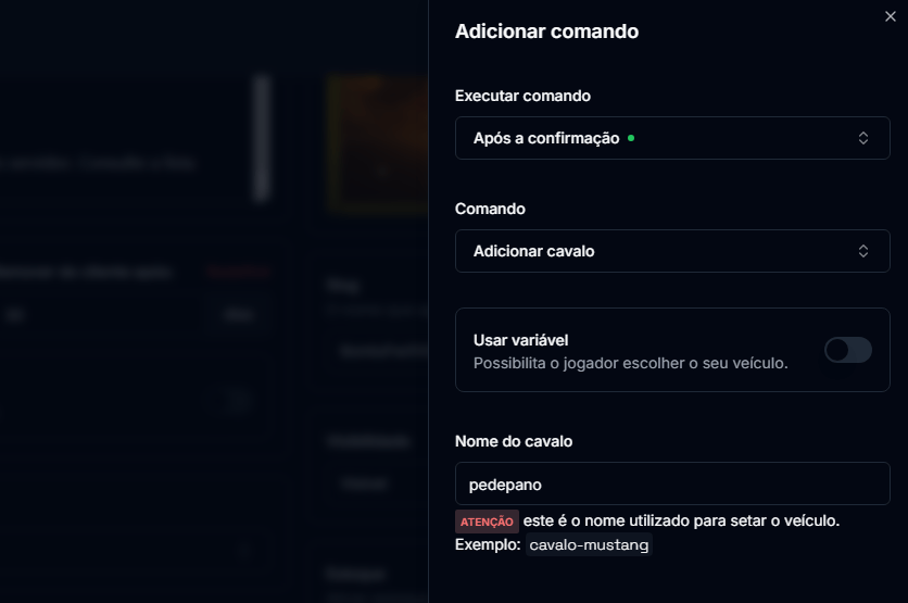 Comando para adicionar o cavalo