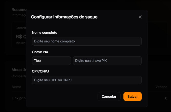 Configurar informações de saque