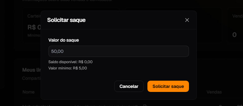 Solicitar saque