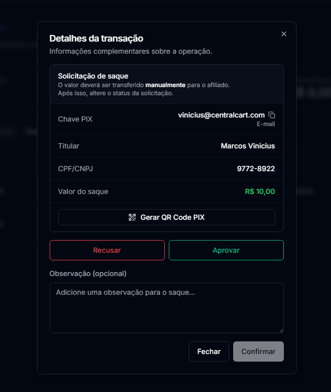 Detalhes da transação