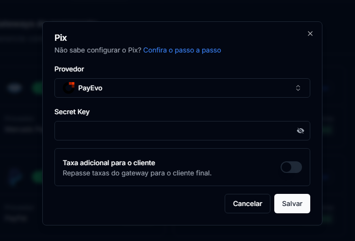 Vinculando Pix na CentralCart