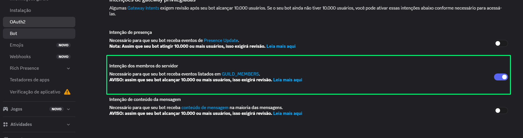 Informações da aplicação