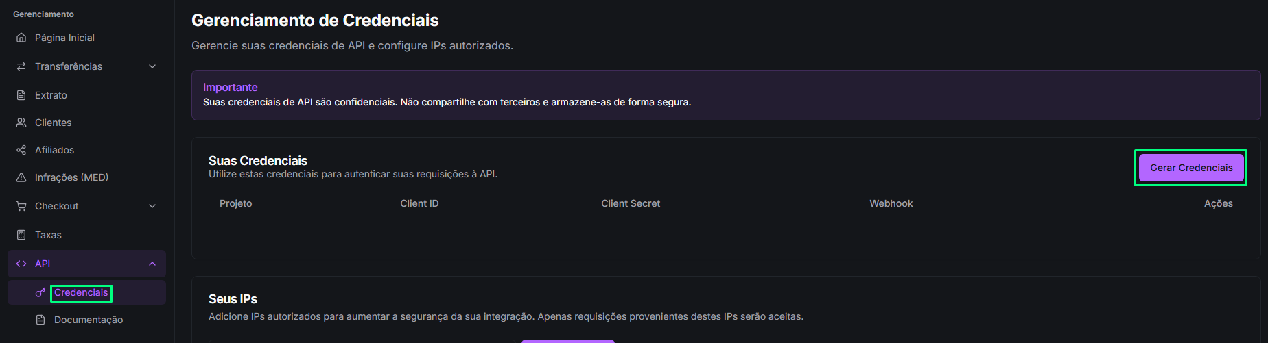 Vinculando Pix na CentralCart