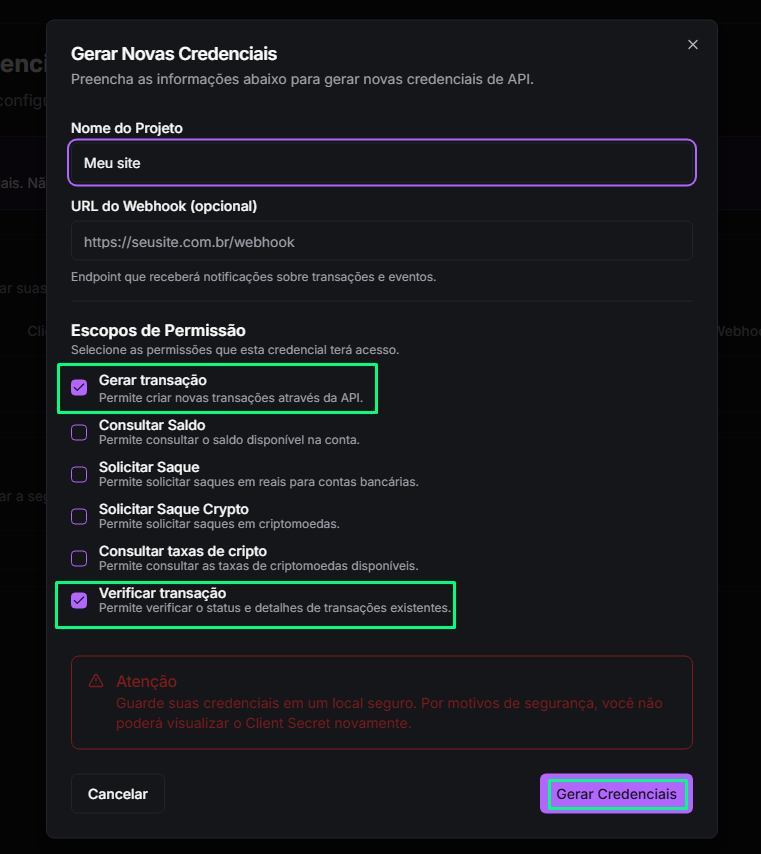 Vinculando Pix na CentralCart