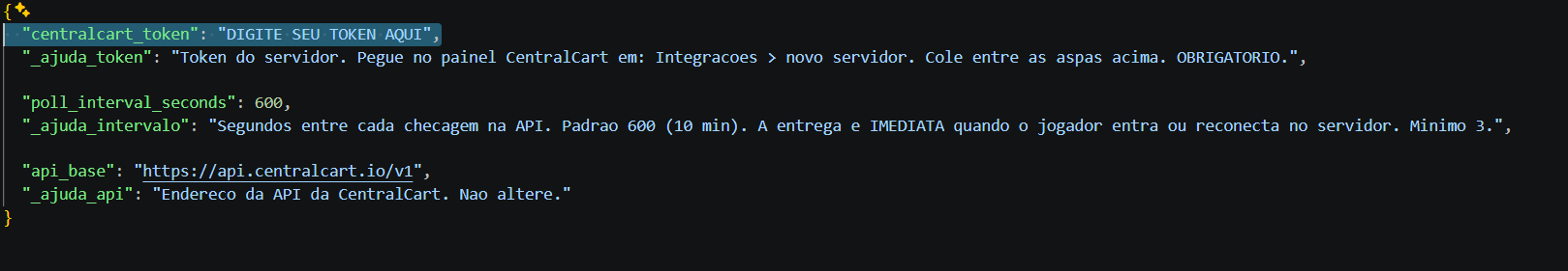 Colar o token no variables.json