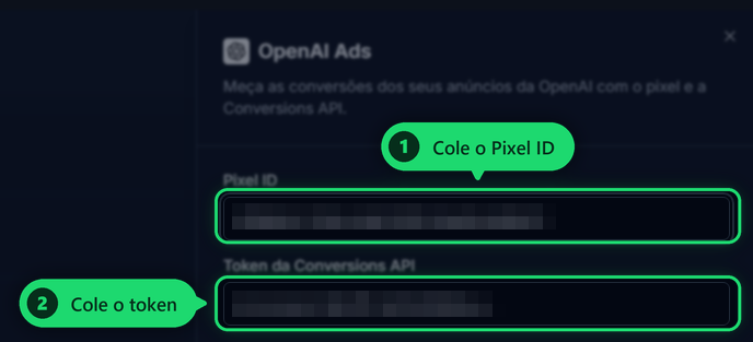 Colar o Pixel ID e o token