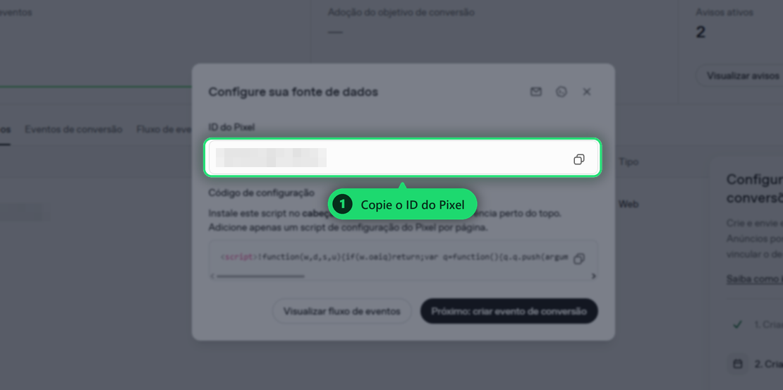 Copiar o ID do Pixel