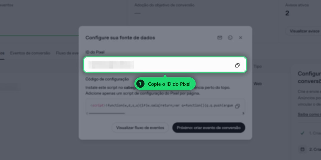 Copiar o ID do Pixel
