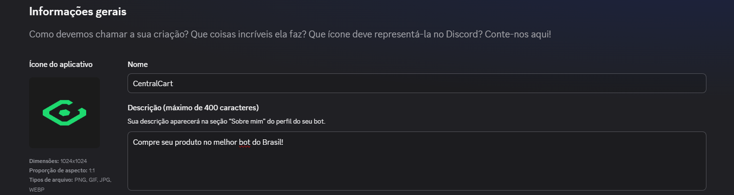 Informações da aplicação