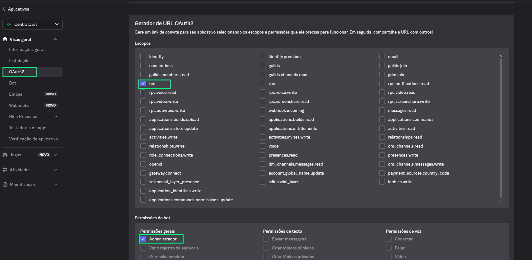 Convidar bot para o Discord