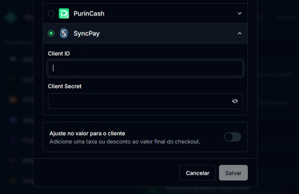 Vinculando SyncPay na CentralCart