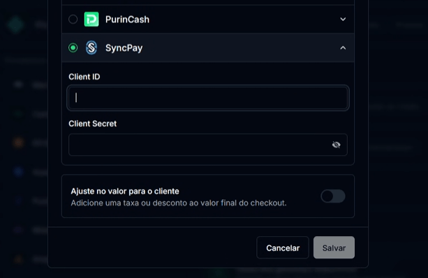 Vinculando SyncPay na CentralCart