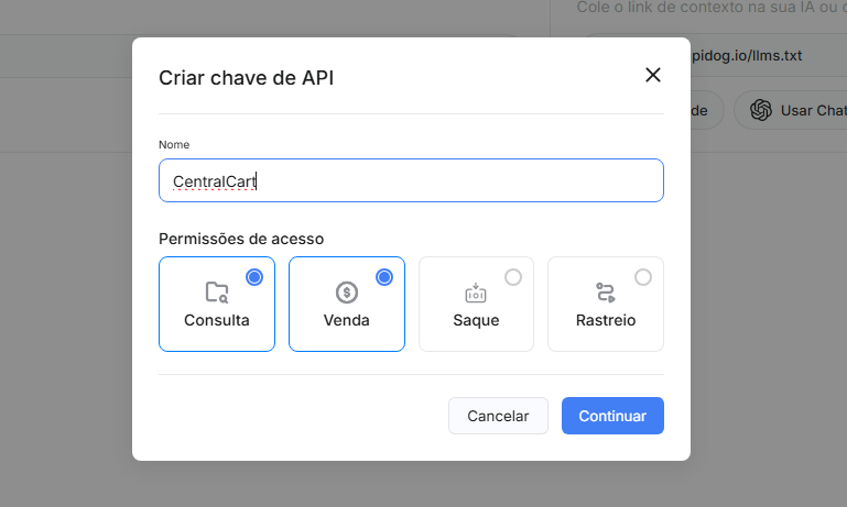 Criando a chave de API na SyncPay