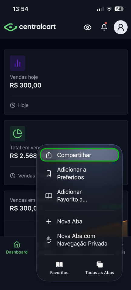 Painel da CentralCart