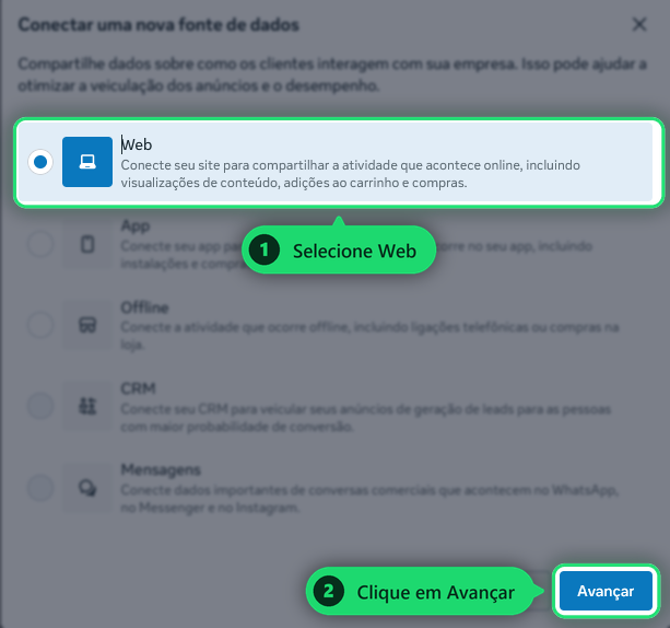 Selecionar Web como fonte de dados