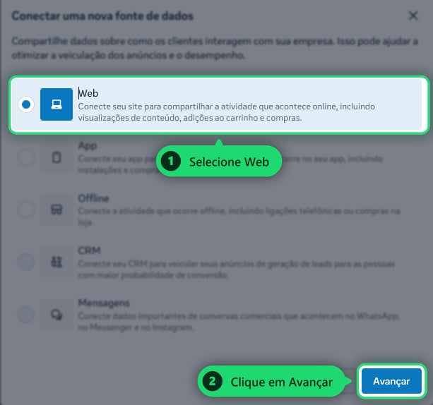 Selecionar Web como fonte de dados
