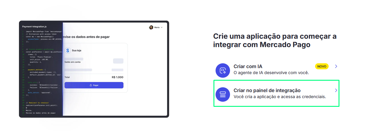 Formulário de aplicação do Mercado Pago