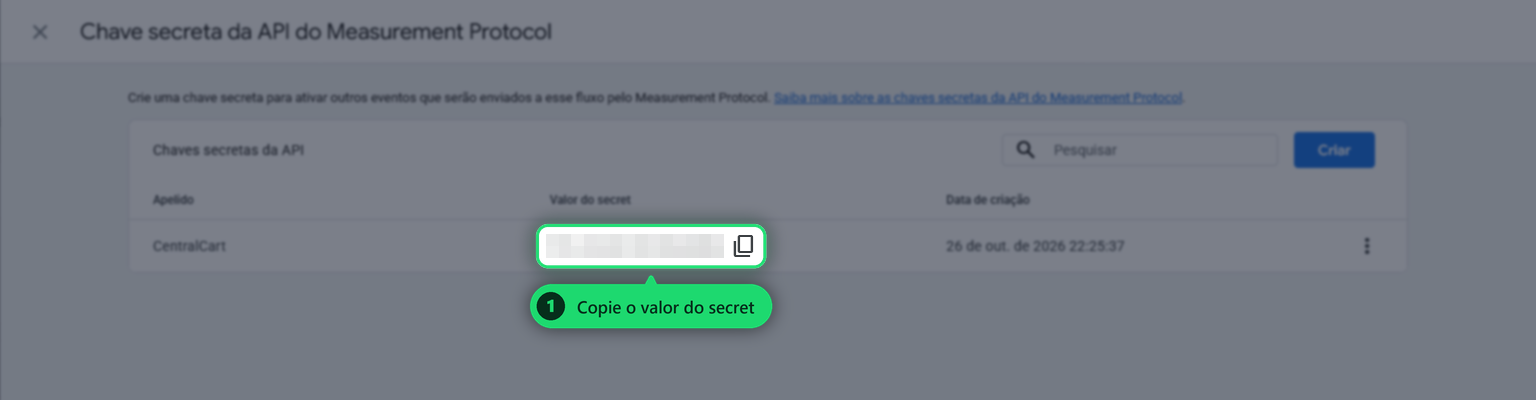 Copiar o valor do secret