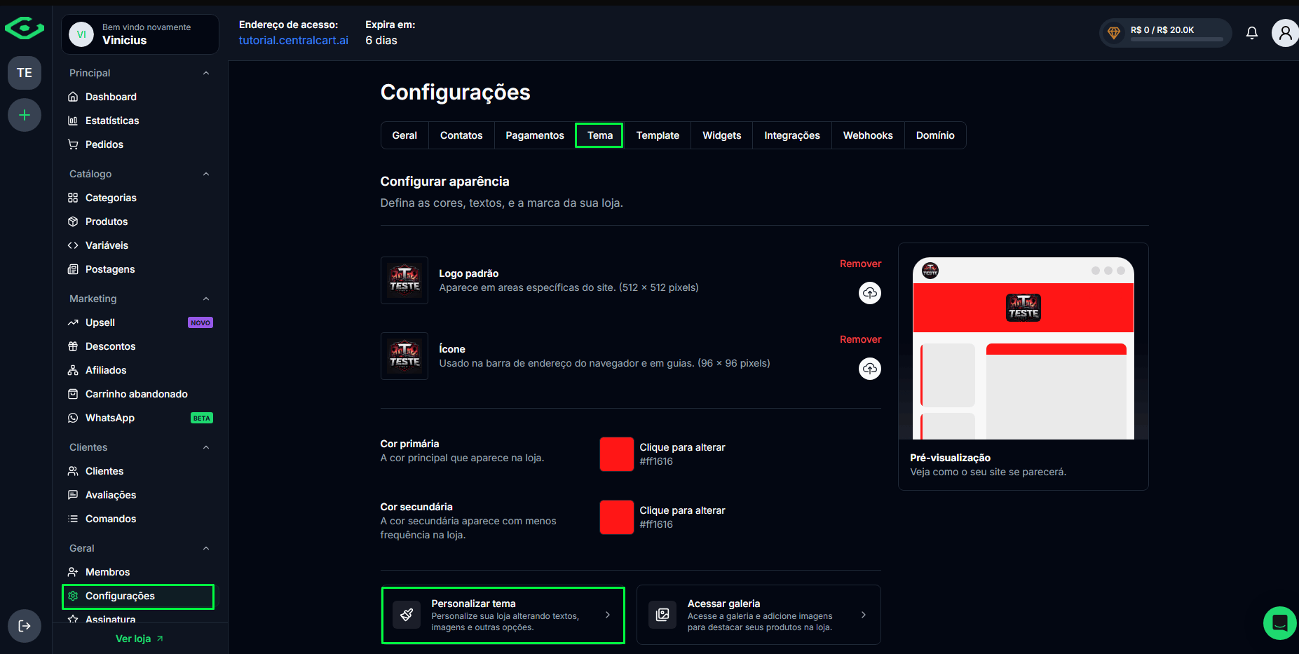 Configurar aparência