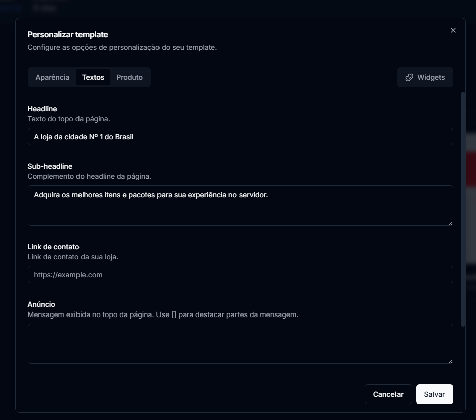 Personalizar template - textos