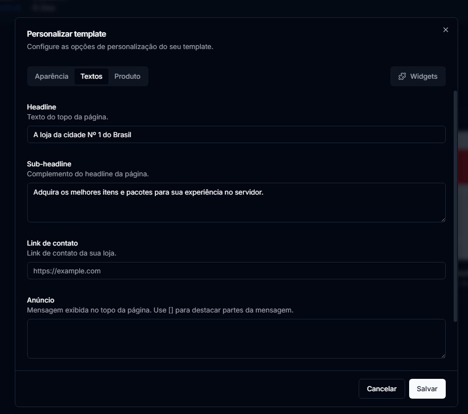 Personalizar template - textos
