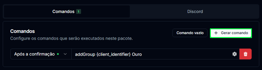 Comando de adicionar grupo criado