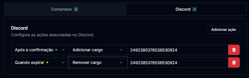 Ações do Discord configuradas