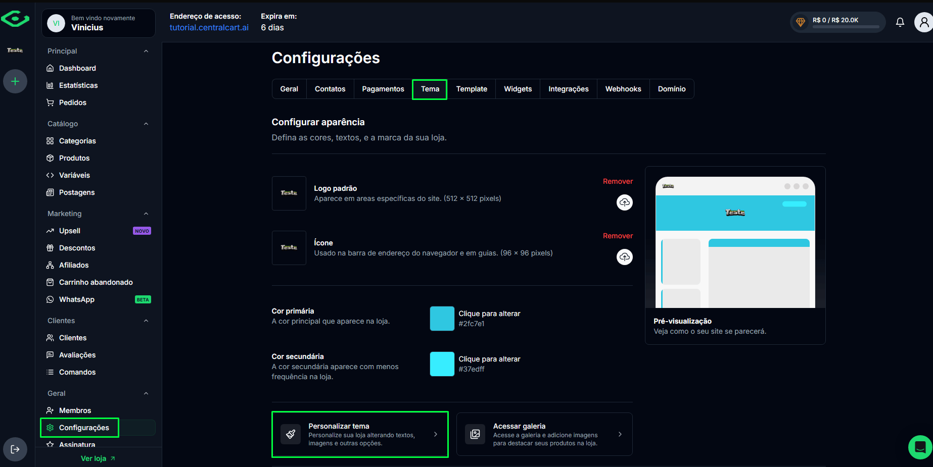 Configurar aparência