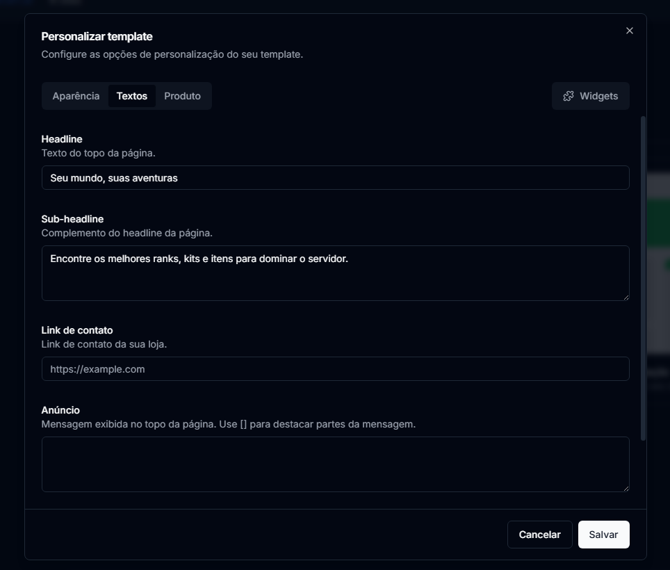 Personalizar template - textos