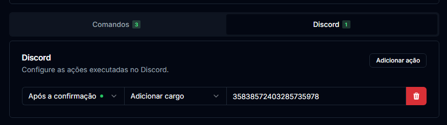 Ação do Discord configurada