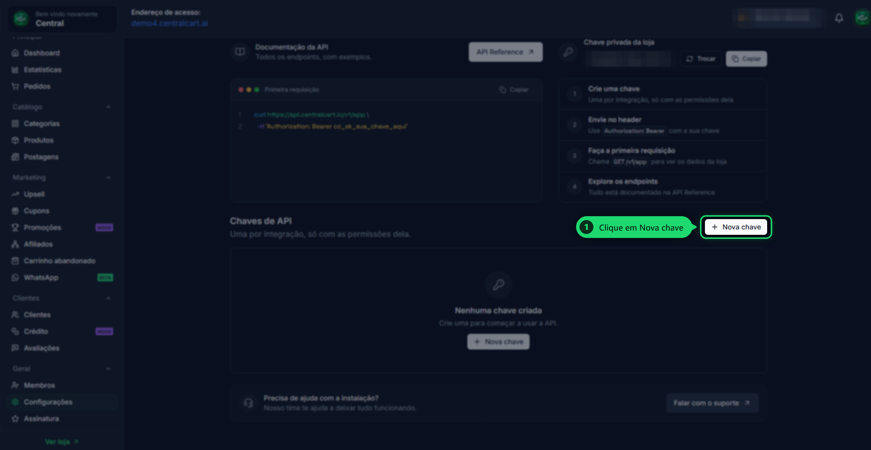 Criar uma nova chave de API