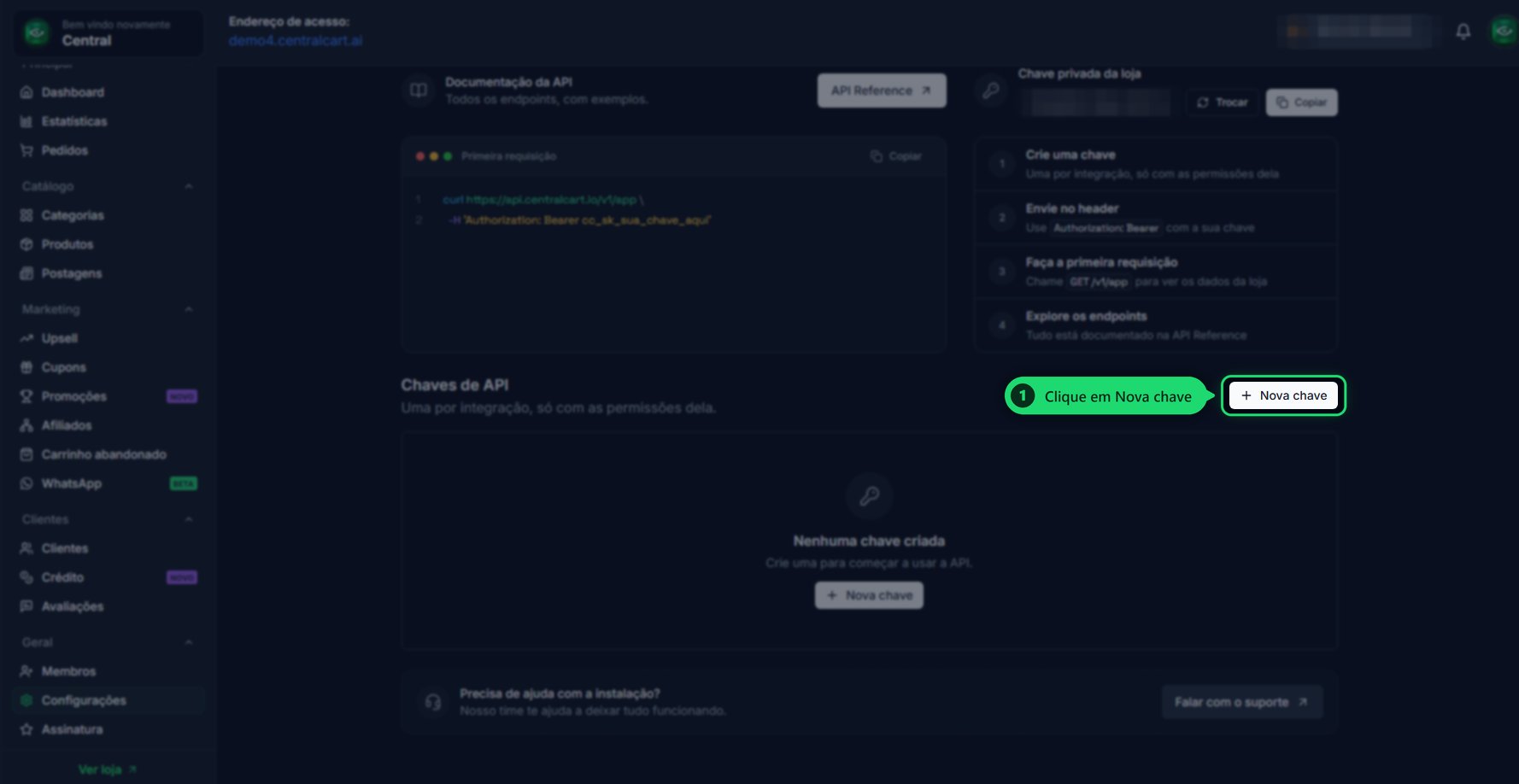 Criar uma nova chave de API
