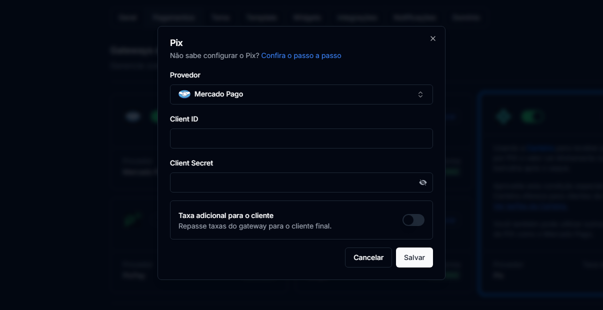 Vinculando Pix na CentralCart