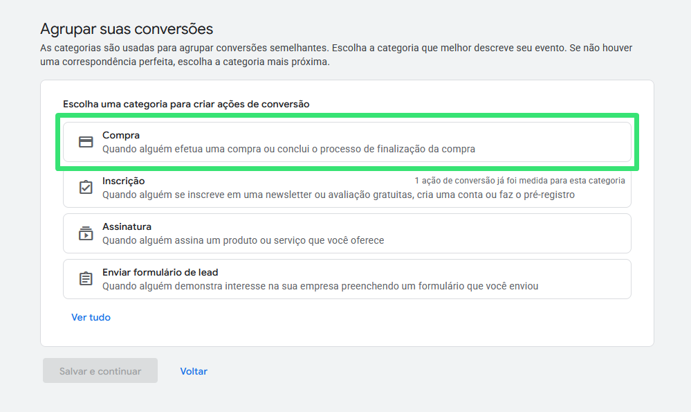 Configurar conversão