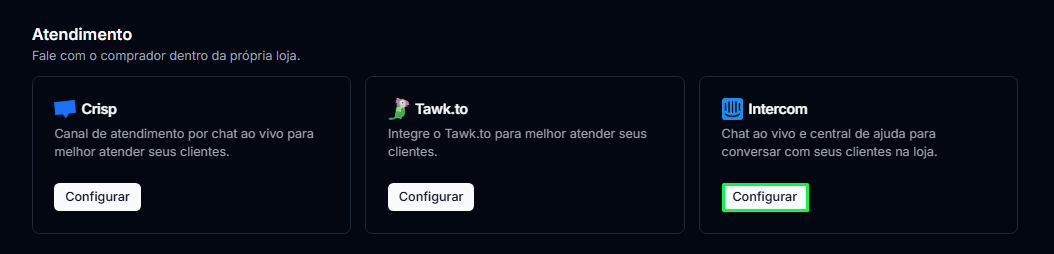 Configurando o Intercom na CentralCart