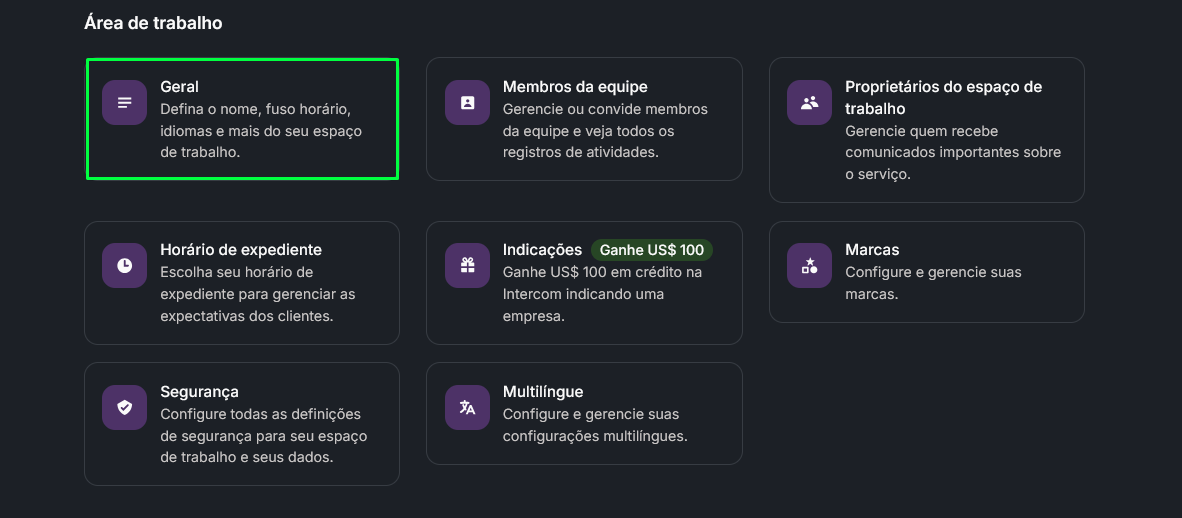 Acessando a área de trabalho no Intercom