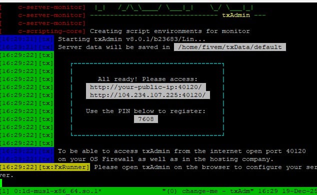 FiveM txadmin screen on linux vps