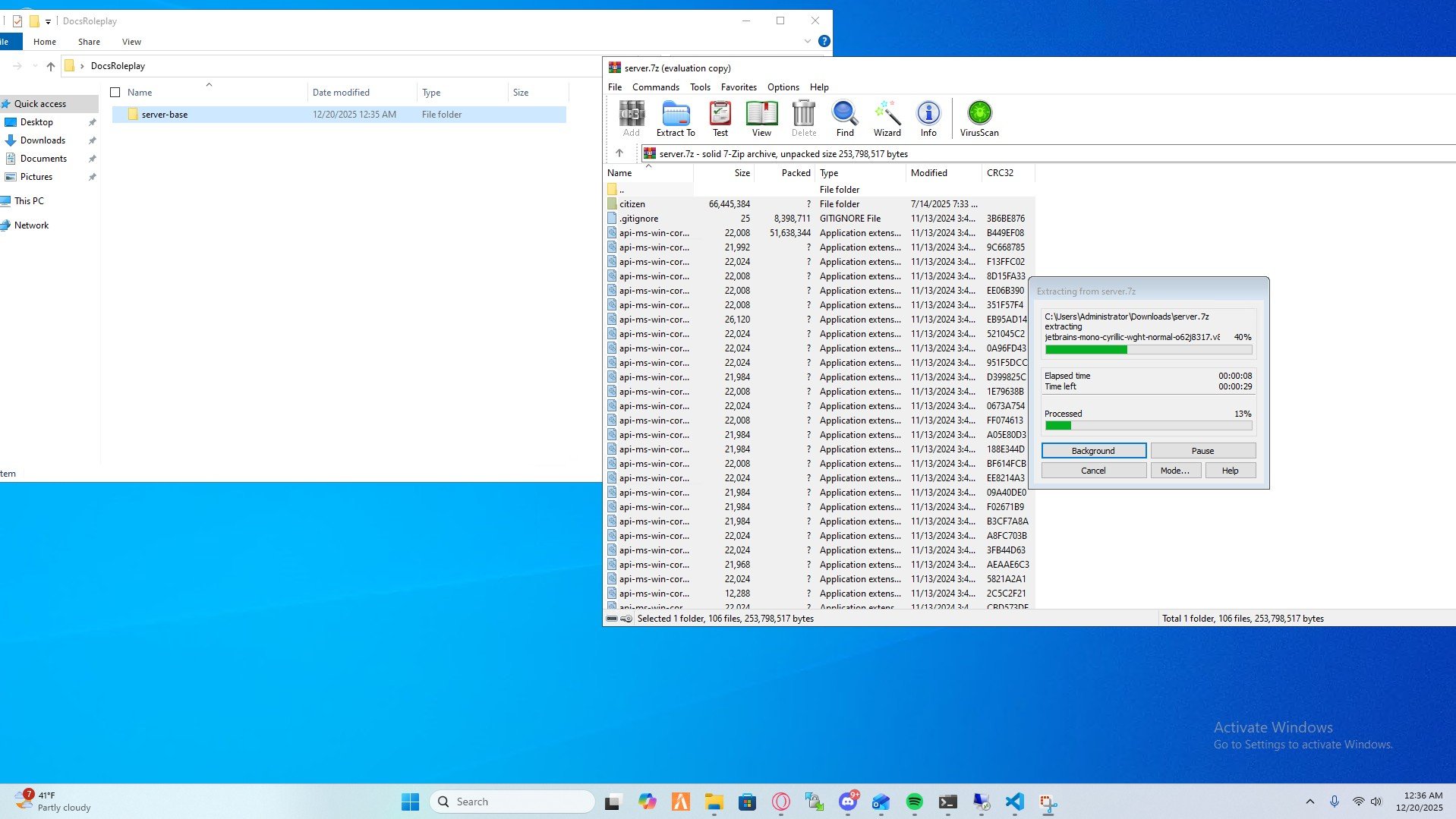Extracting FiveM server files