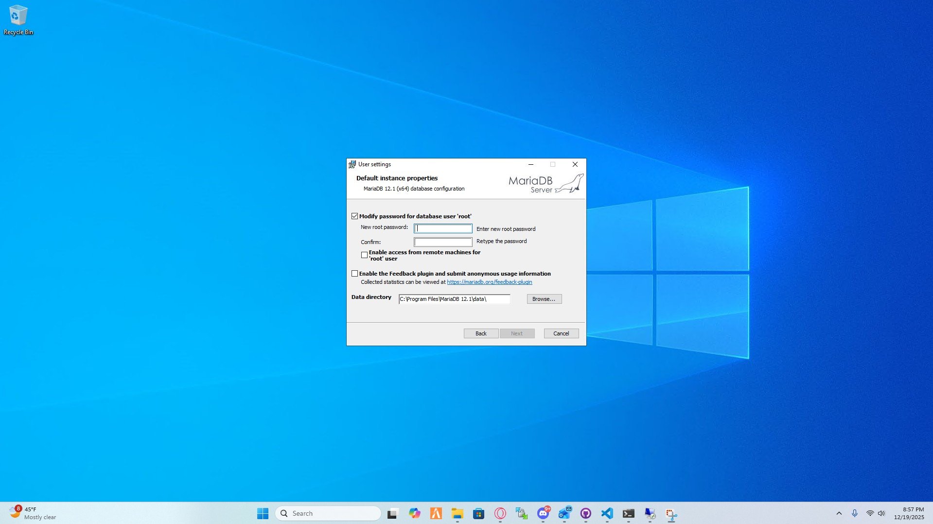 MariaDB Windows Root User Setup