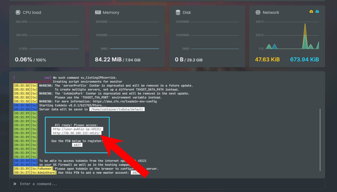 txAdmin URL and PIN