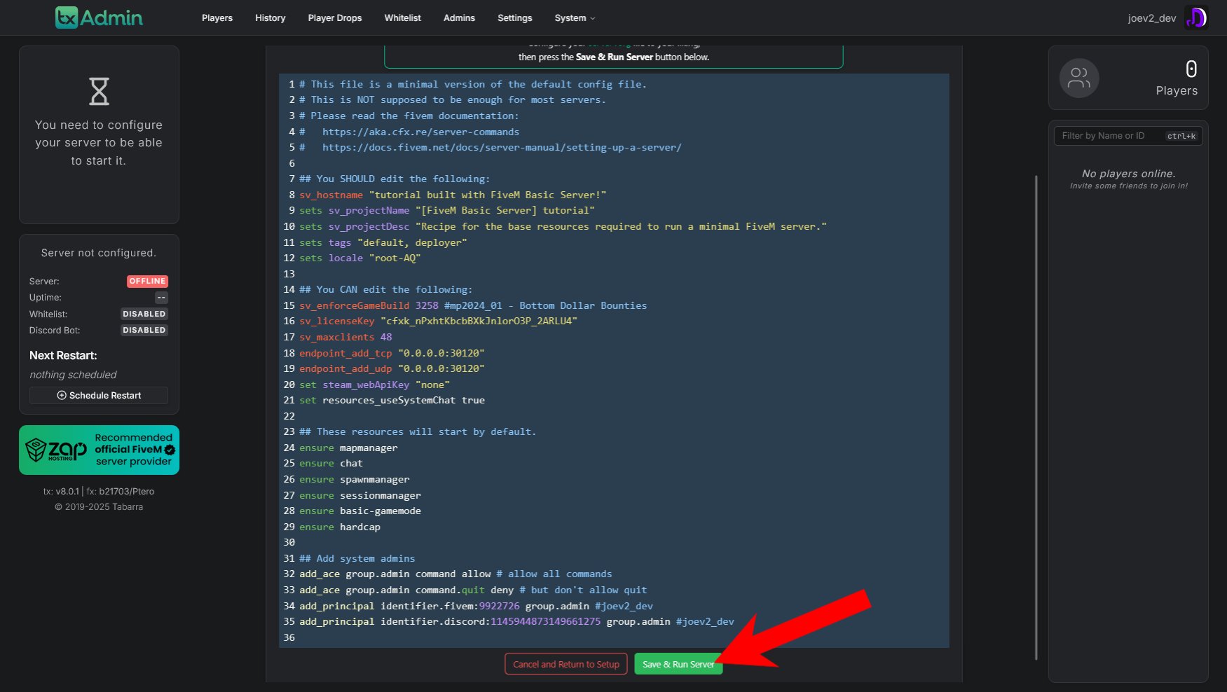 Configure server.cfg