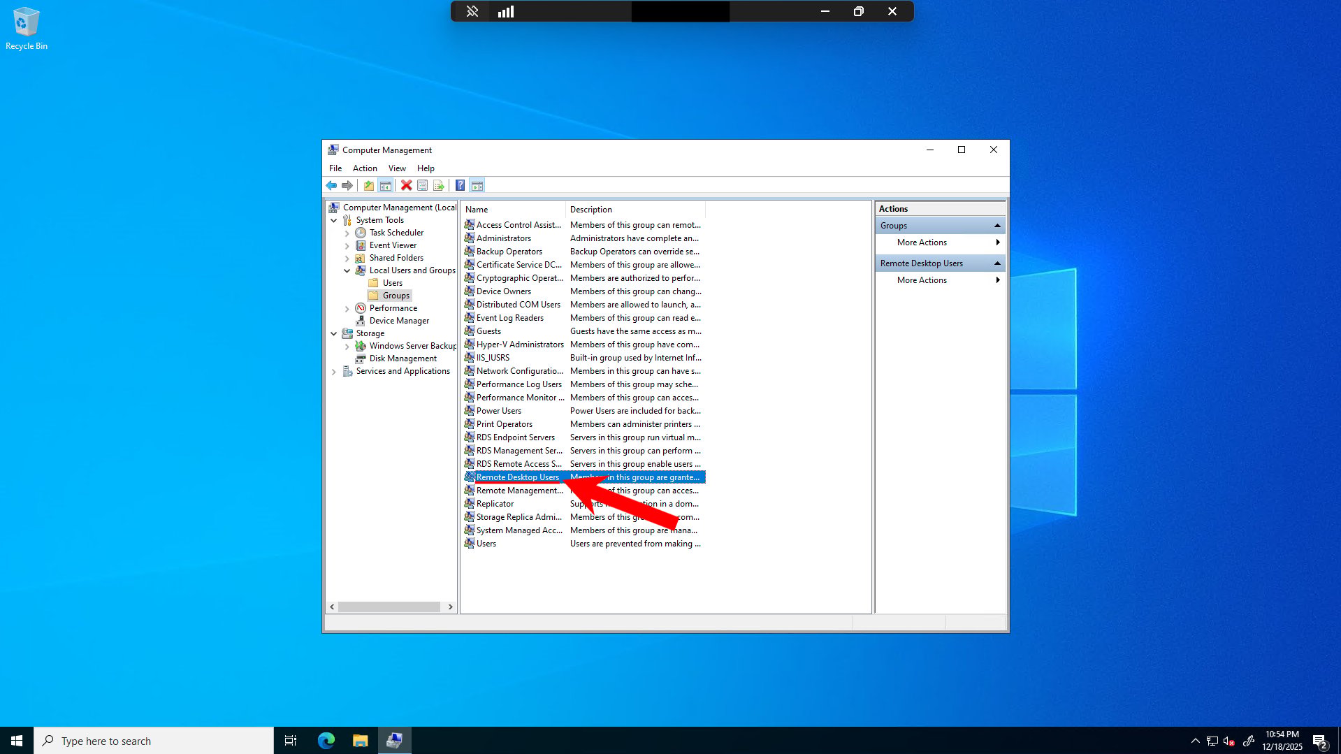 Select Remote Desktop Users Group