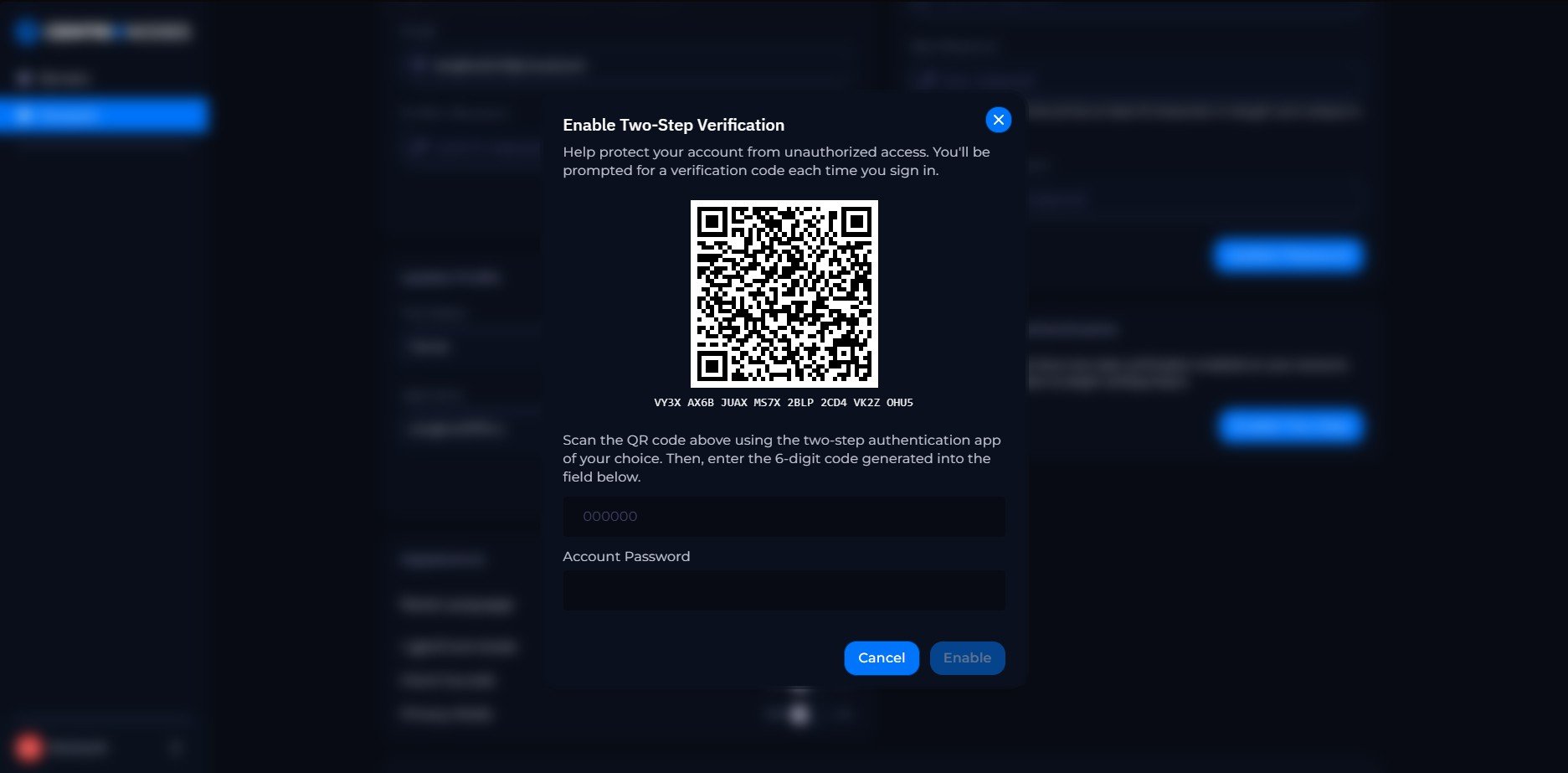 Enable 2FA Button