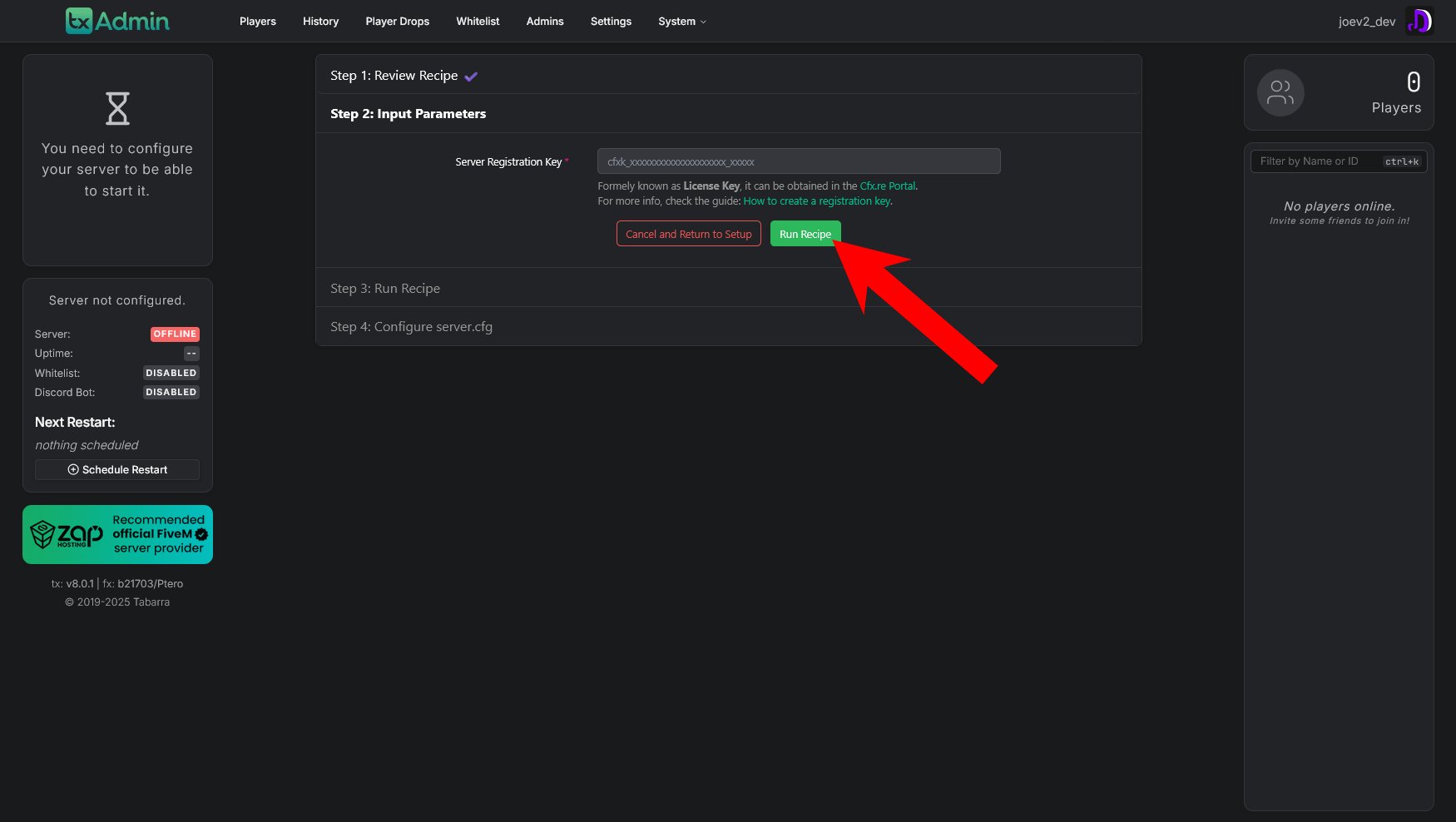 Server Registration Key Field