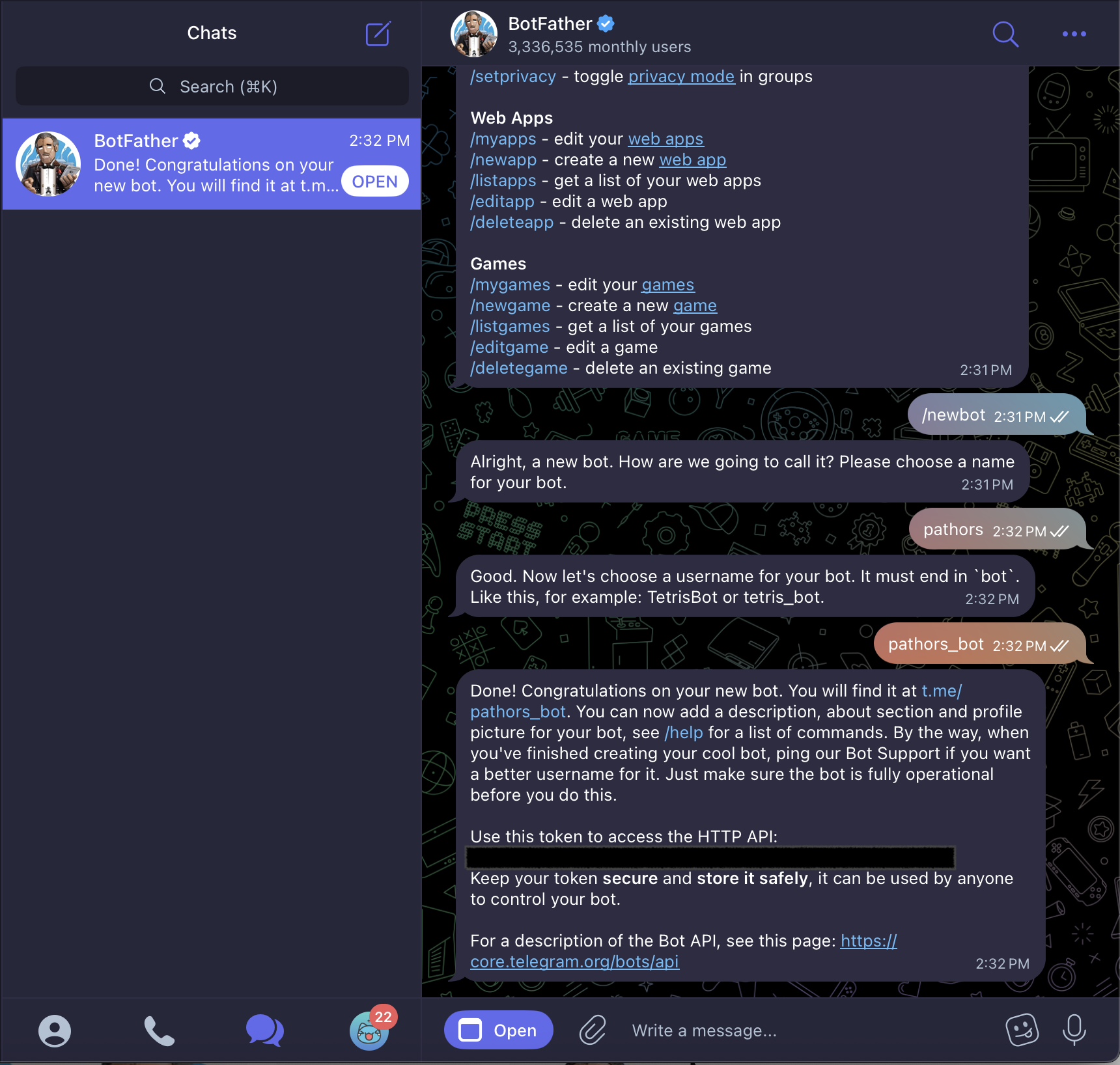 Create Bot with BotFather